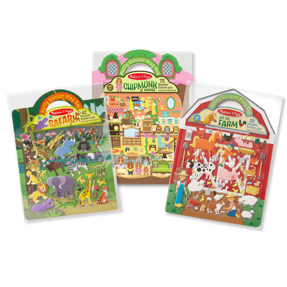 Puffy Sticker Play Set 3-Pack: On the Farm Safari Chipmunk House