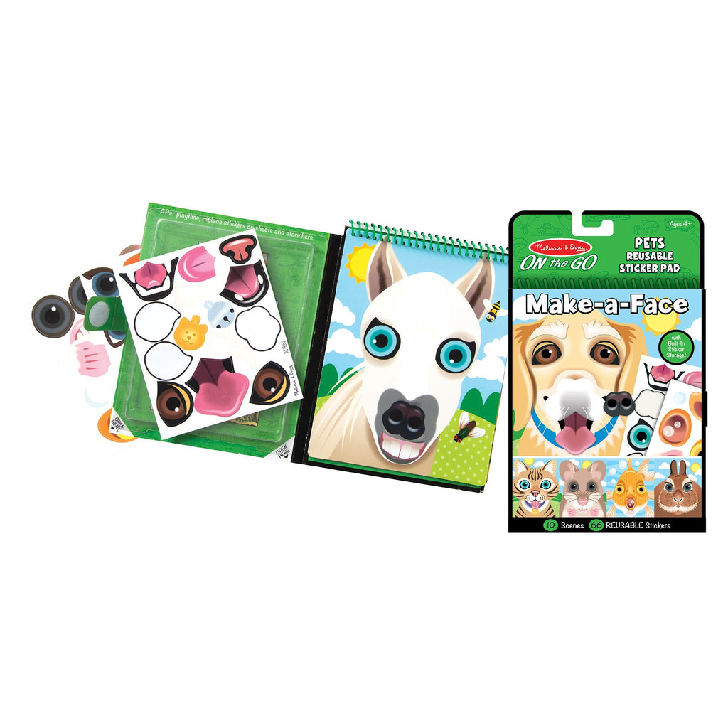 Make-A-Face Reusable Sticker Pad 3-Pack: Safari Farm Pets