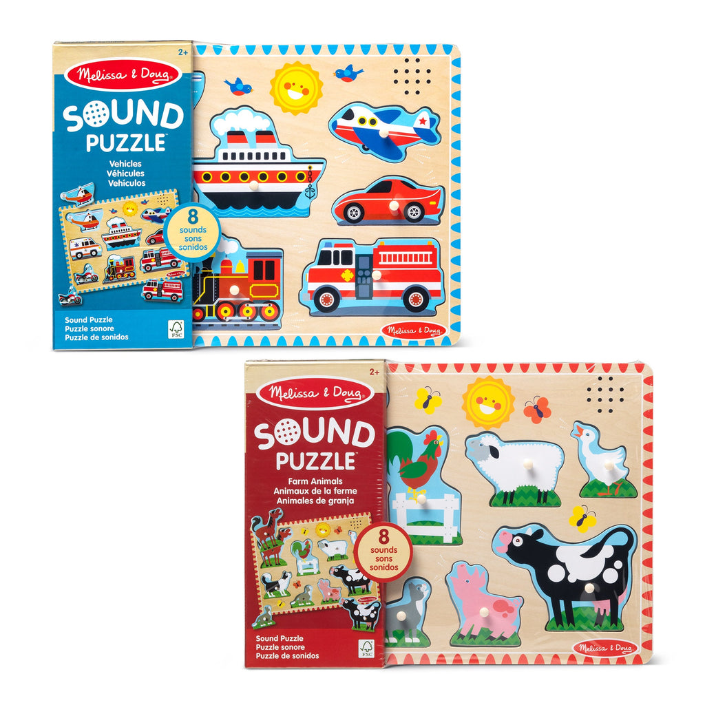 Wooden Sound Puzzle 2-Pack – Farm Animals Vehicles