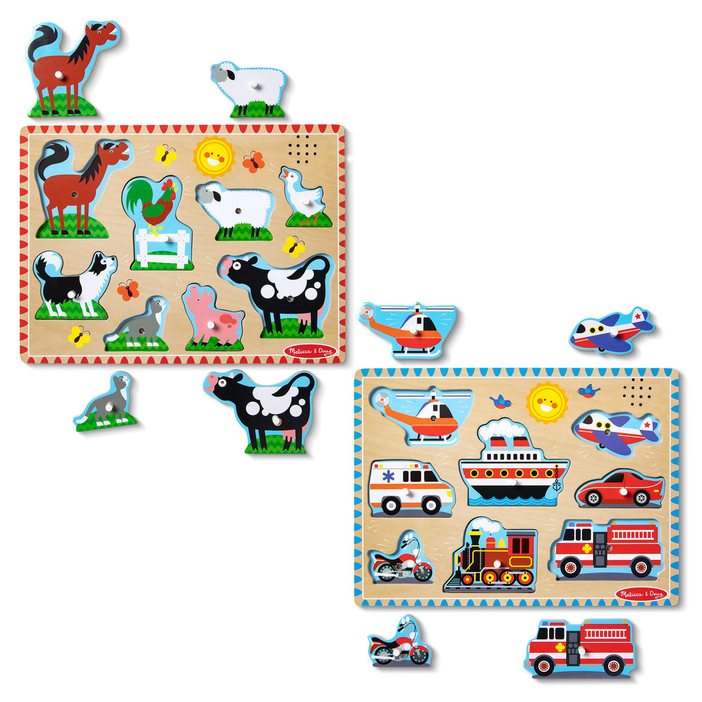 Wooden Sound Puzzle 2-Pack – Farm Animals Vehicles