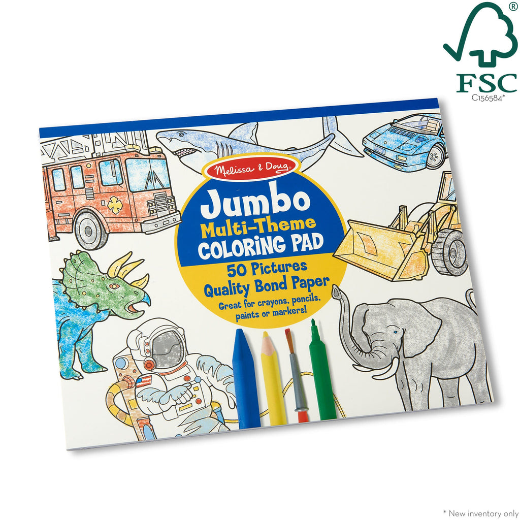 Jumbo 50-Page Kids' Coloring Pad - Space Sharks Sports and More