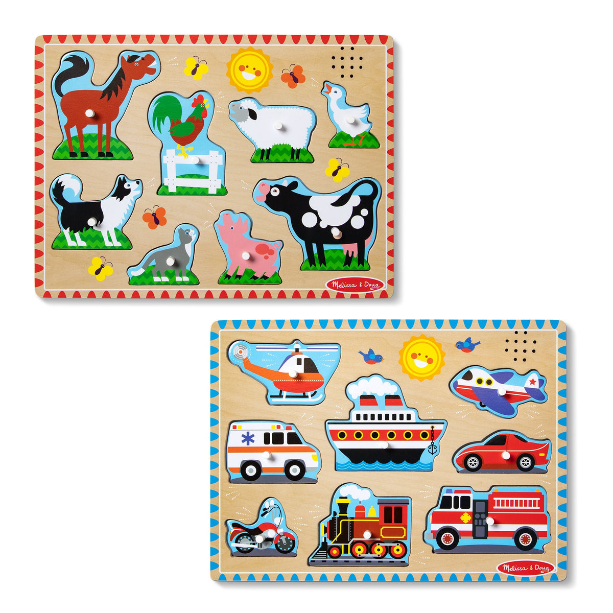 Wooden Sound Puzzle 2-Pack – Farm Animals Vehicles