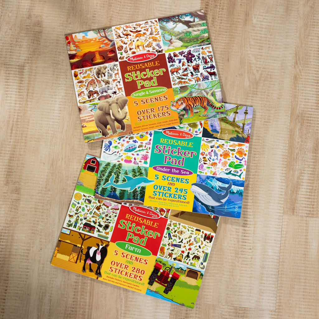 Reusable Sticker Pad 3-Pack: Jungle Farm Under the Sea