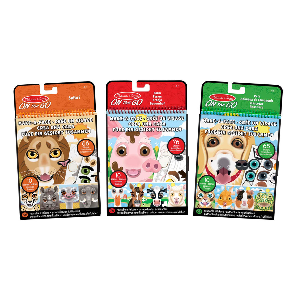 Make-A-Face Reusable Sticker Pad 3-Pack: Safari Farm Pets