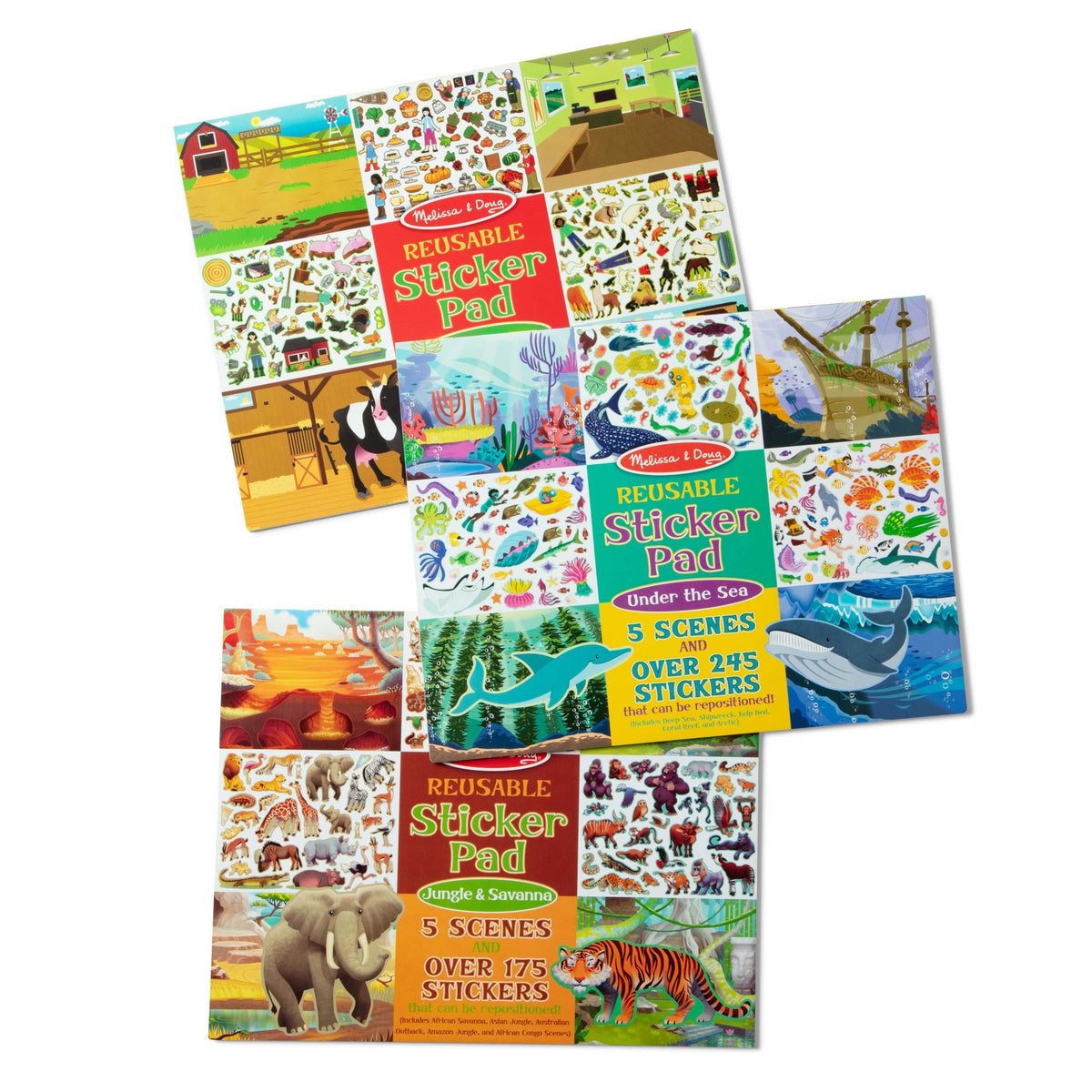 Reusable Sticker Pad 3-Pack: Jungle Farm Under the Sea