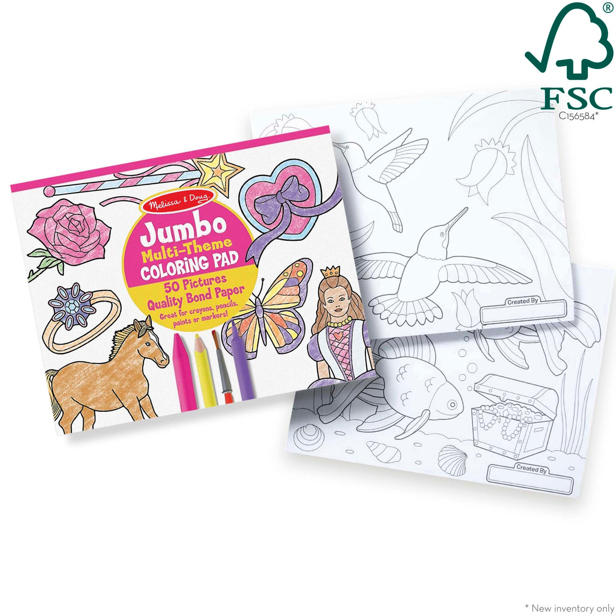 Jumbo 50-Page Kids' Coloring Pad - Horses Hearts Flowers and More
